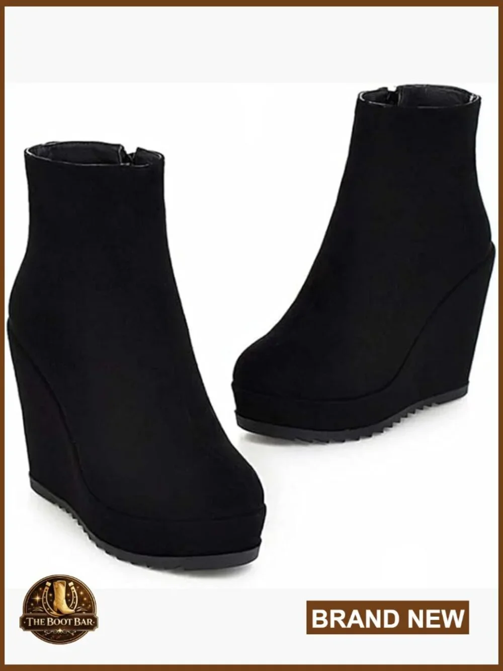 Wedge Heel Ankle Boots Platform Zipper Booties Leather Comfortable